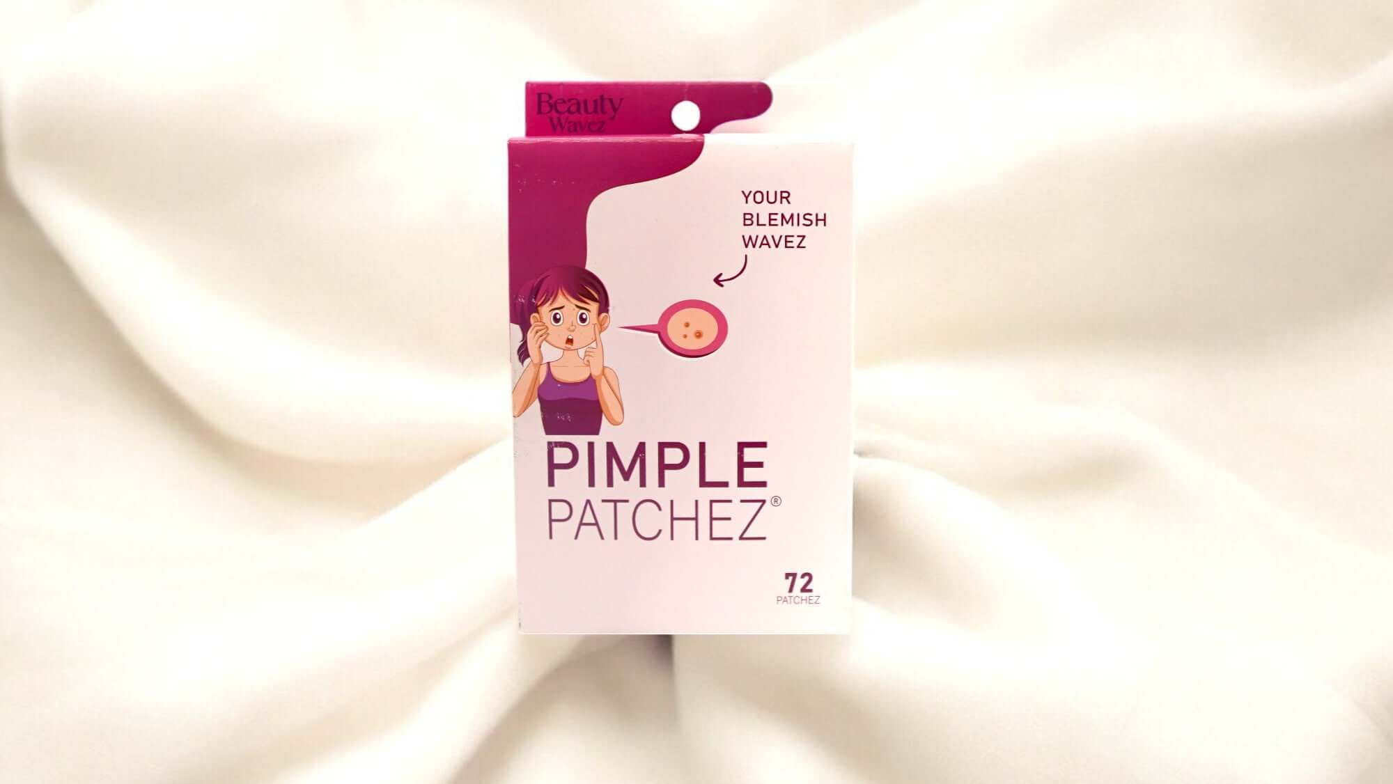Beauty Wavez Pimple Patchez packaging featuring a girl, promoting fast acne spot treatment and blemish reduction.