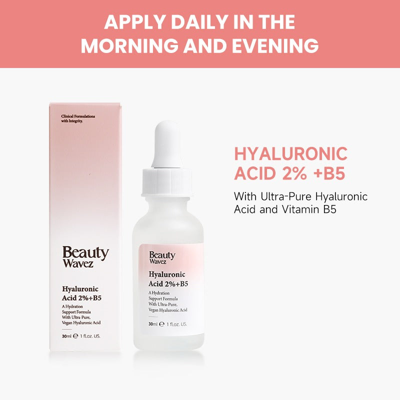 Beauty Wavez Hyaluronic Acid 2% + B5 Serum bottle with a dropper